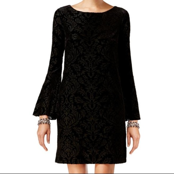 ECI | Dresses | Eci Women M Velvet Shift Dress Black Bell Sleeve | Poshmark